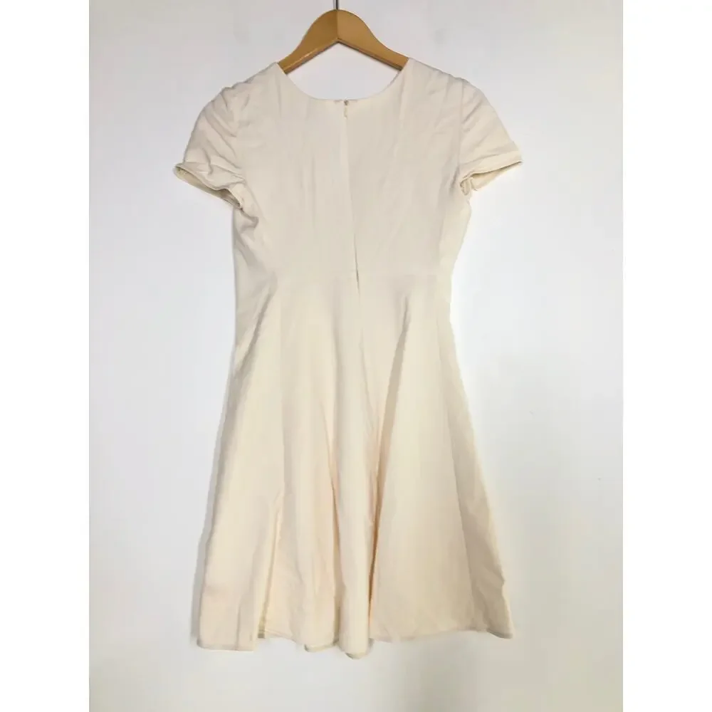 Emporio Armani Fit & Flare Dress Cap Sleeve Tonal Stitching Mini White Medium